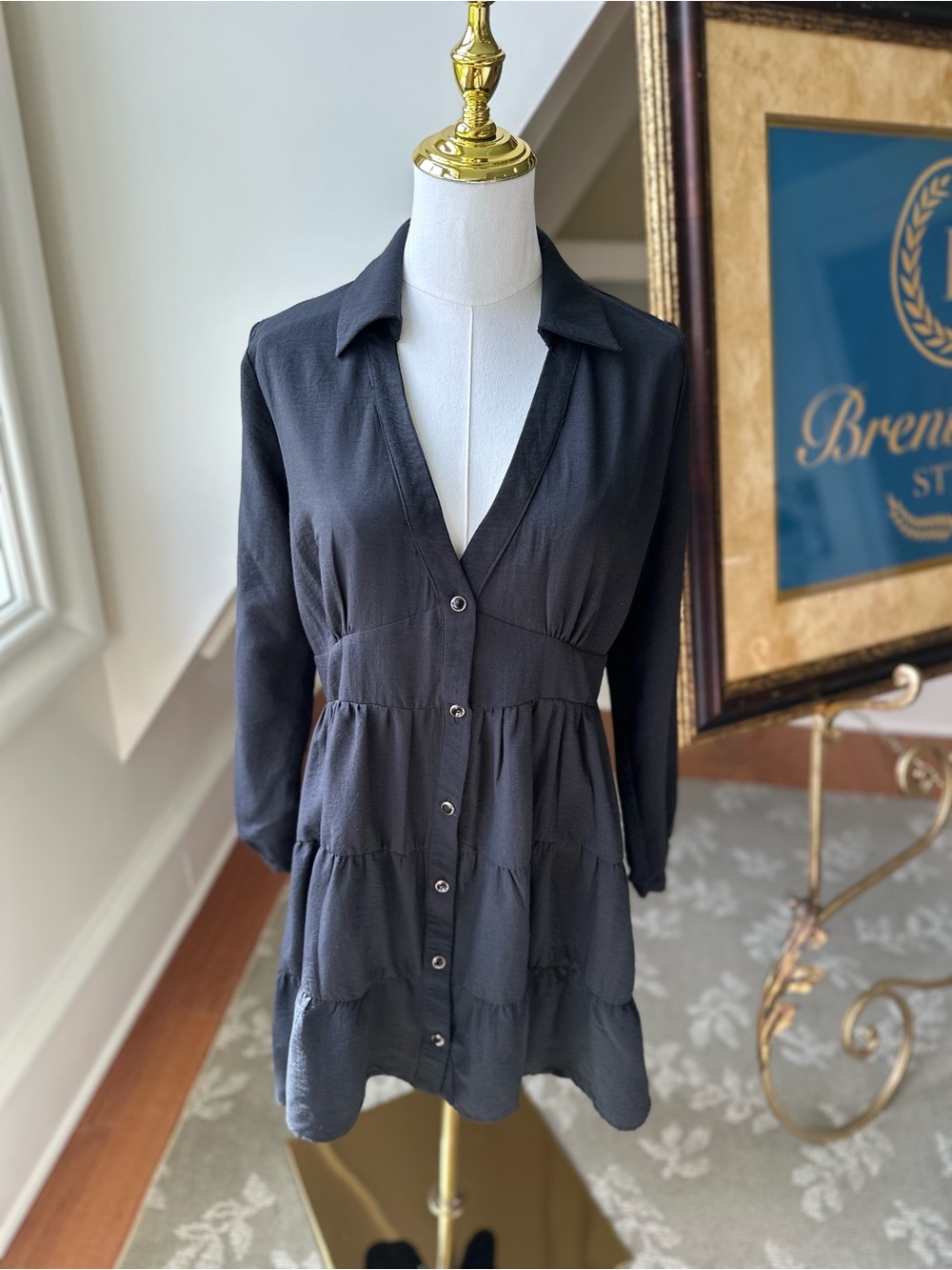 Zara Black Button-Front Tiered Women’s Shirt Dress size S